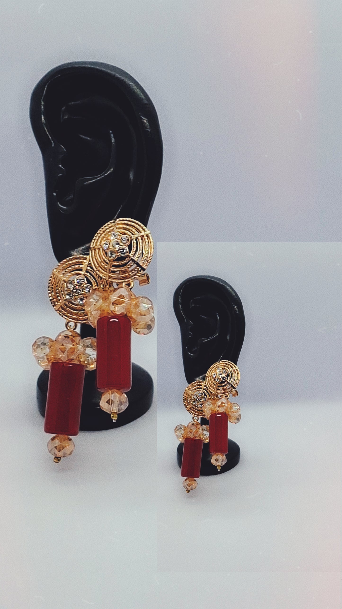 Red and Champagne Crystal glass tube with brooch necklace and bracelet and earrings (DSE-GLDWT-003)