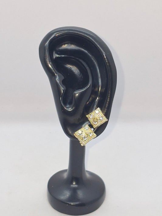 Gold Square Crystal Stud Earrings – Elegant Vintage Sparkle Design (DSE-GSQ-01)