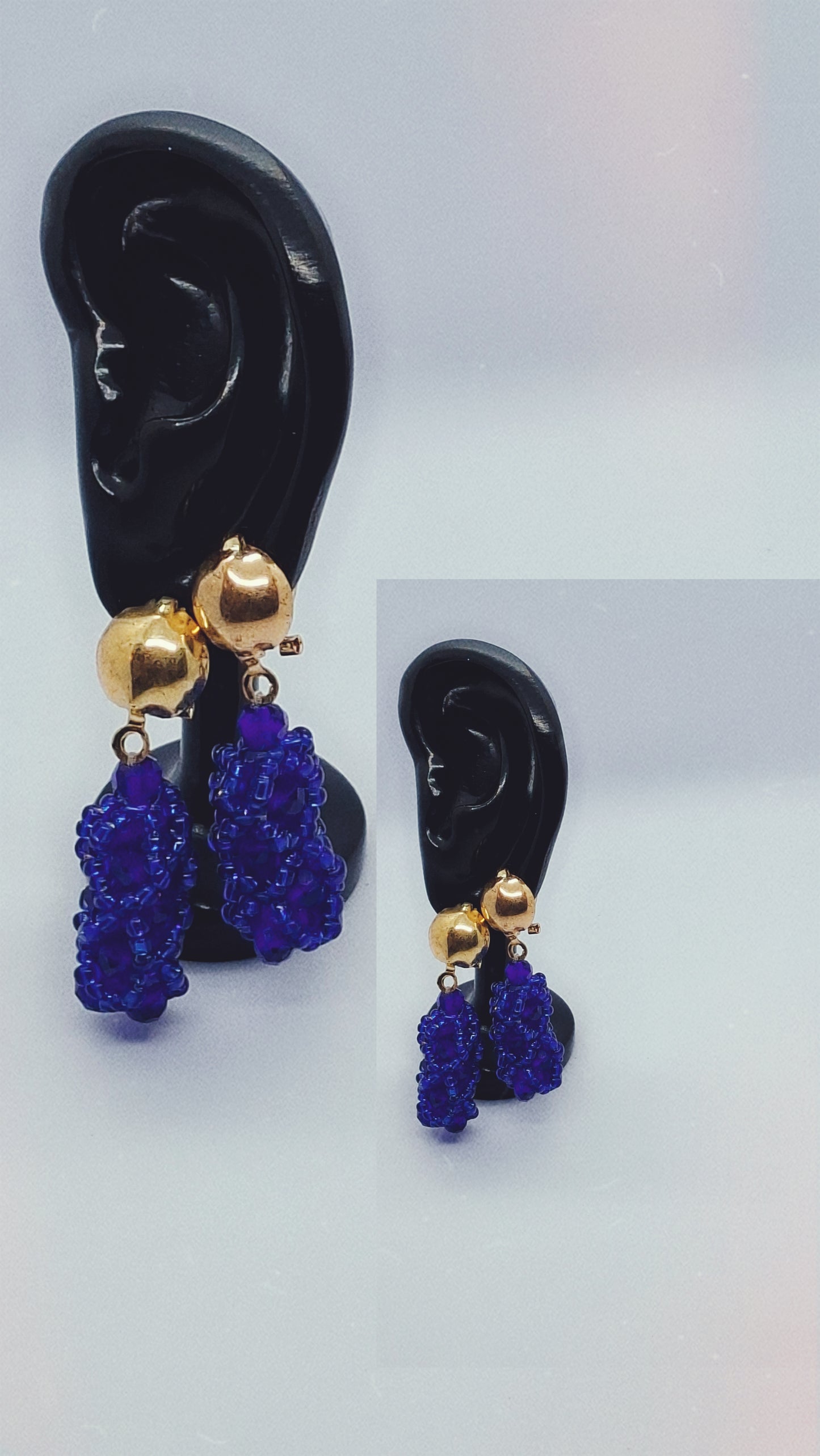 Royal Blue Woven V-Neck Beaded Necklace Set with Gold Accent Balls, Bracelet & Earrings (DSE-RBL0003)