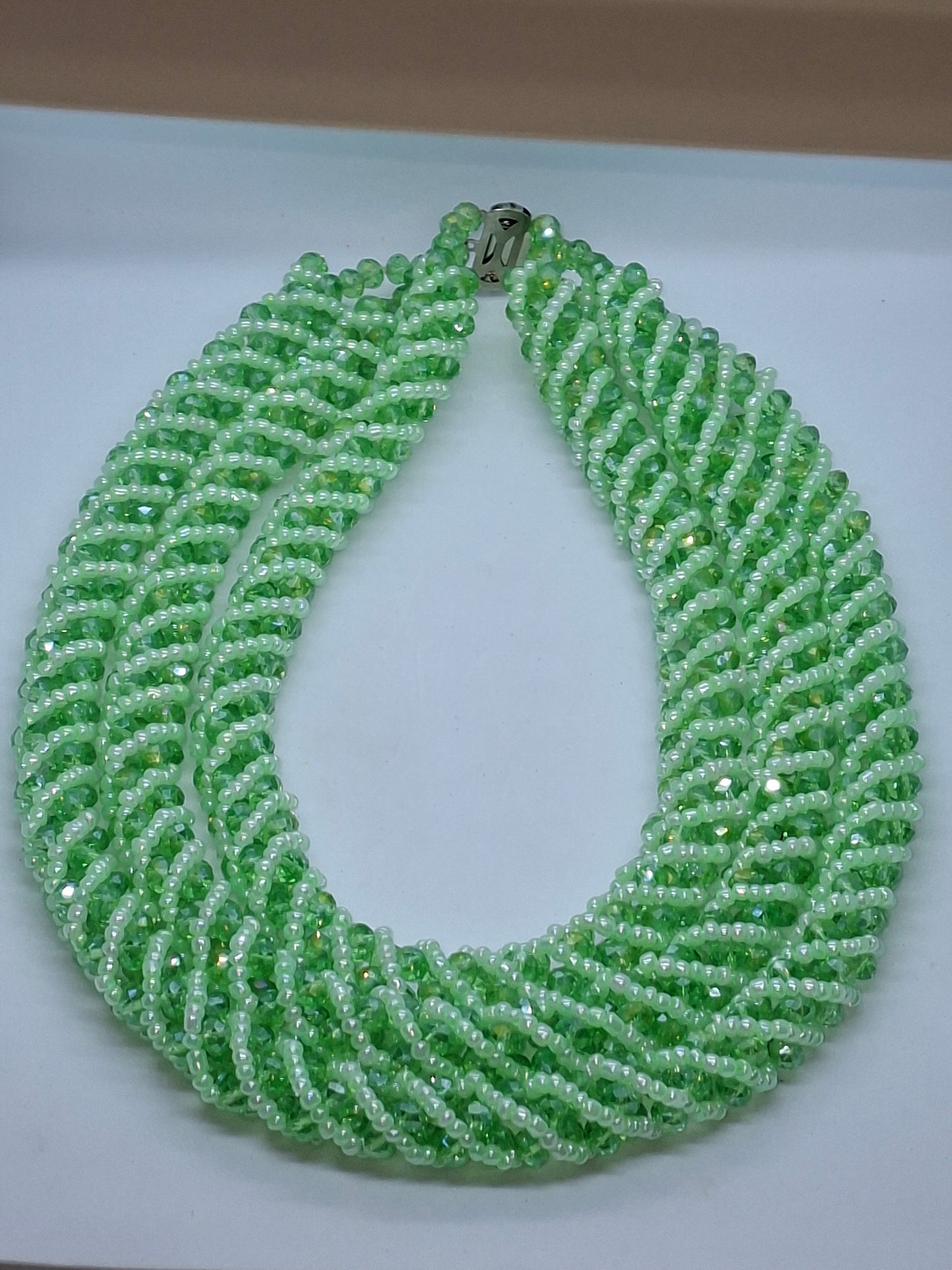Mint Green Spiral Twist Luxury Beaded Necklace Set with Bracelet & Earrings (DSE-MTGRN-0001)