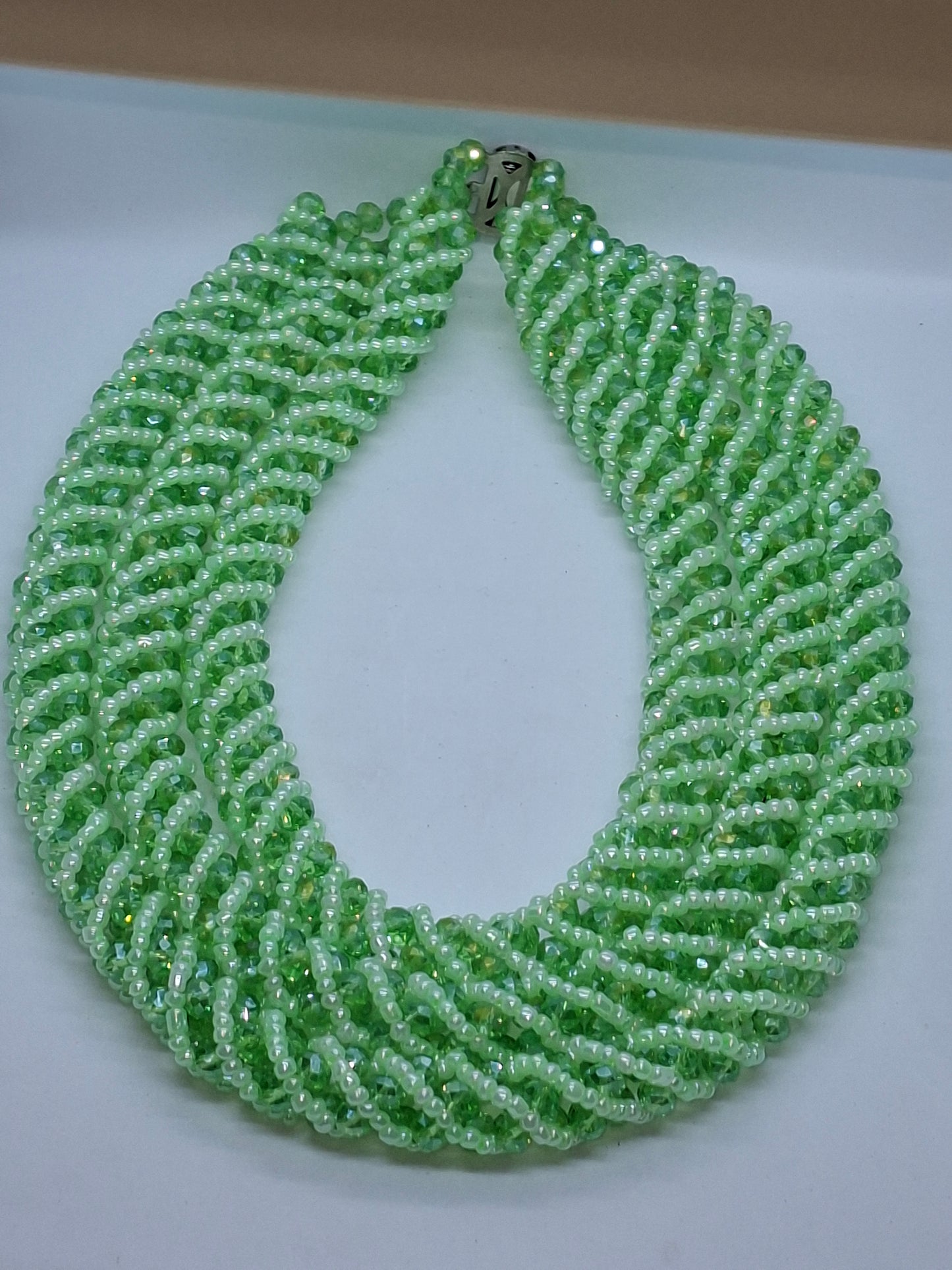 Mint Green Spiral Twist Luxury Beaded Necklace Set with Bracelet & Earrings (DSE-MTGRN-0001)