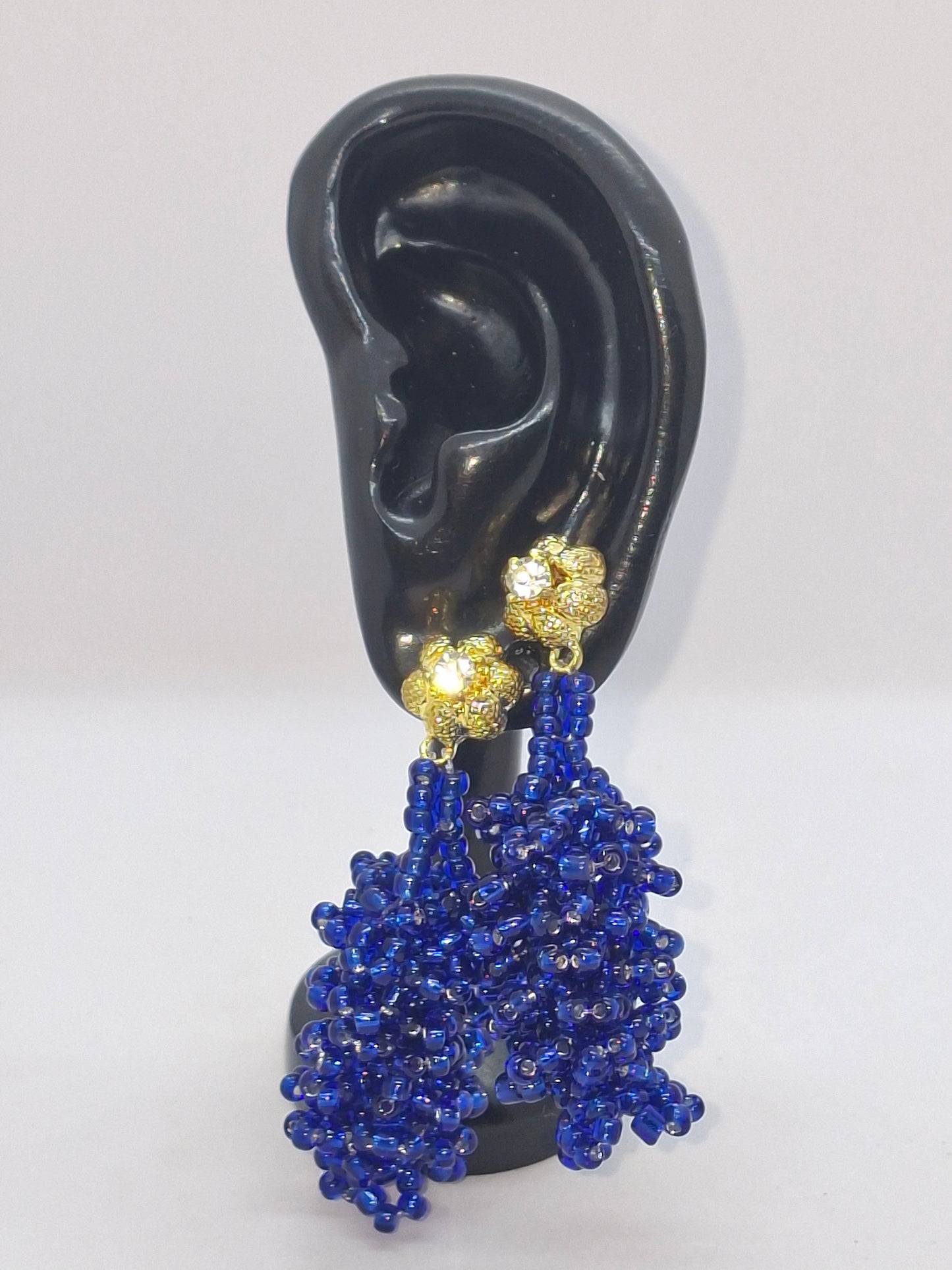 Royal Blue Cluster Beaded Necklace Set with Gold Accent Balls, Bracelet & Earrings (DSE-RBL002)