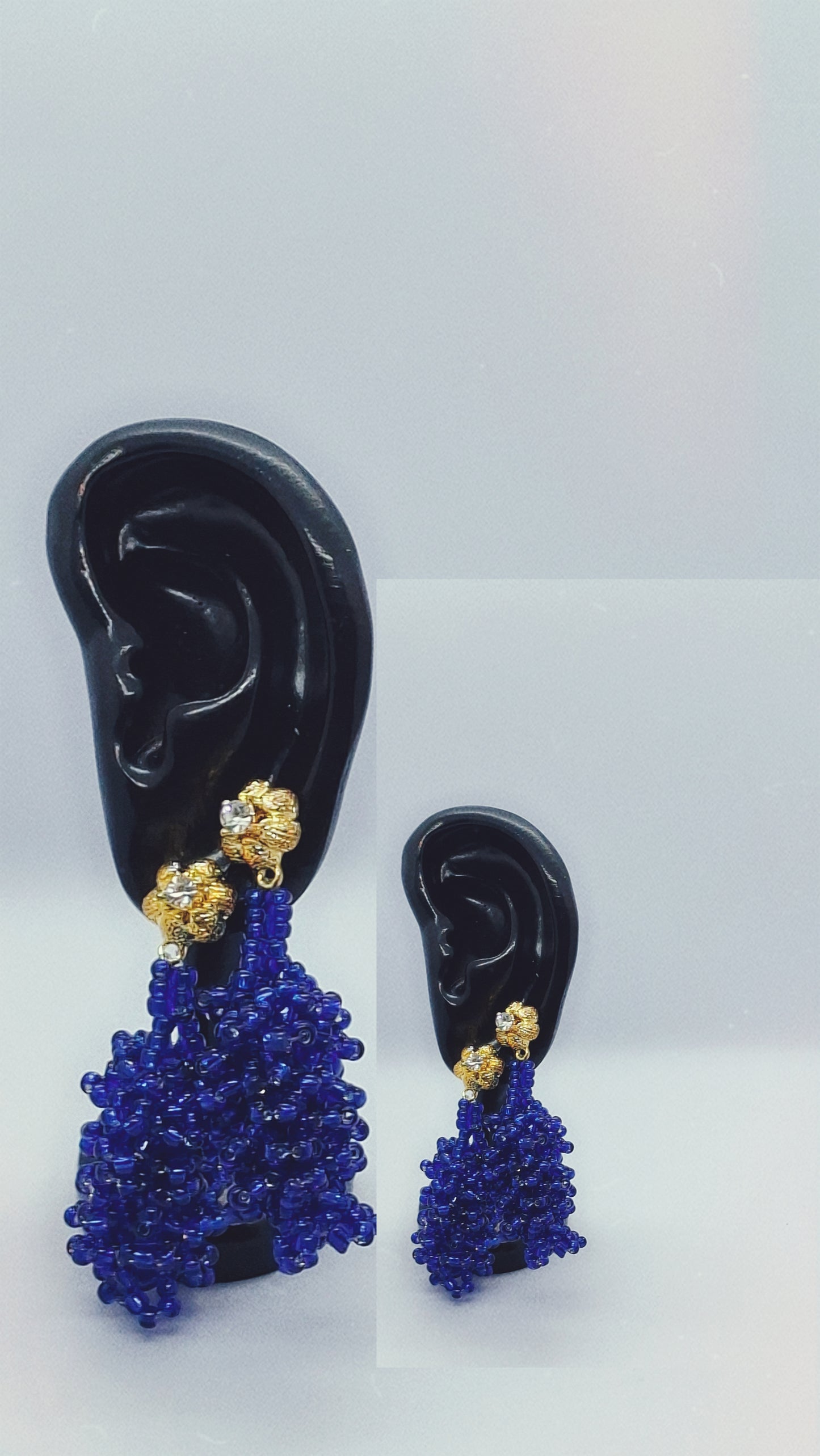 Royal Blue Cluster Beaded Necklace Set with Gold Accent Balls, Bracelet & Earrings (DSE-RBL002)