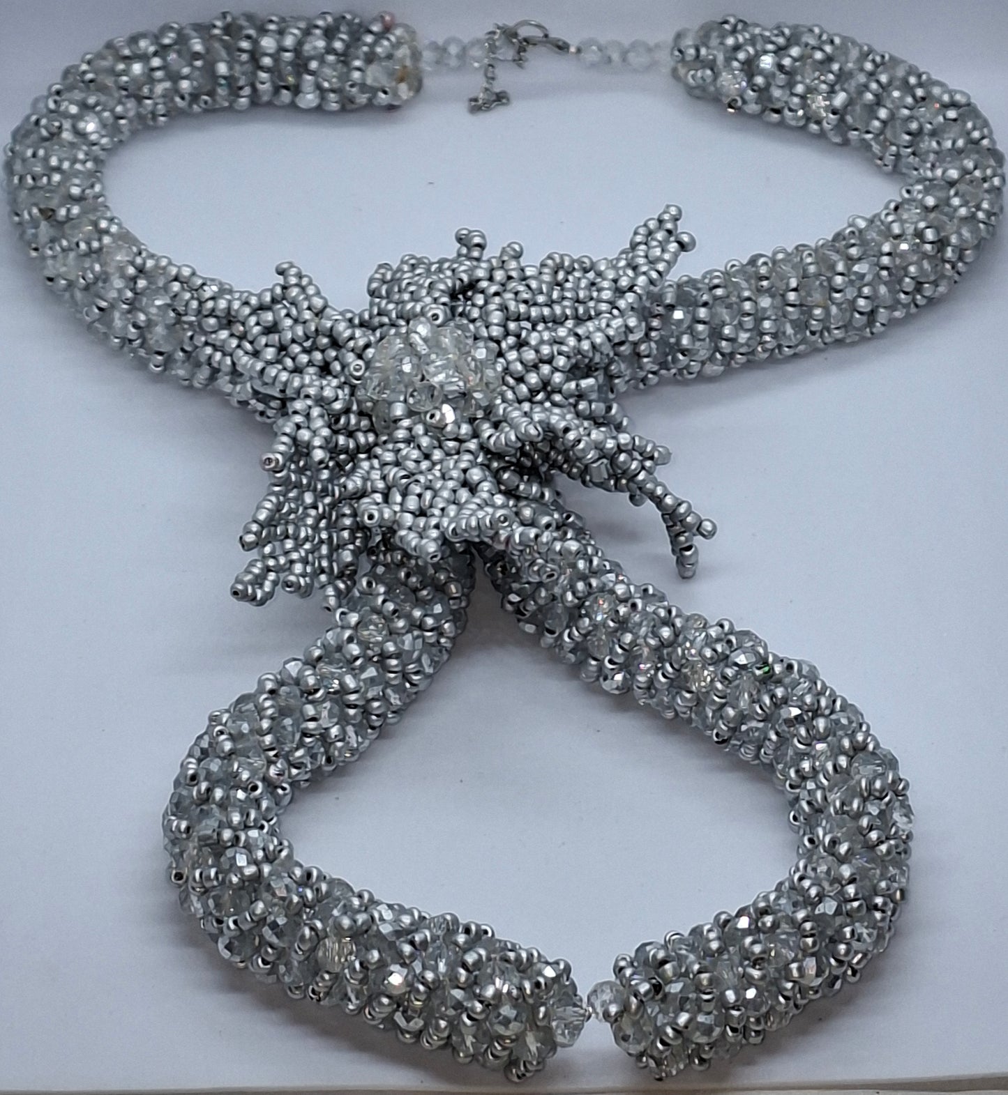 Silver Crystal Floral Luxury Beaded Necklace Set with Bracelet & Earrings (DSE-SCF-0001)