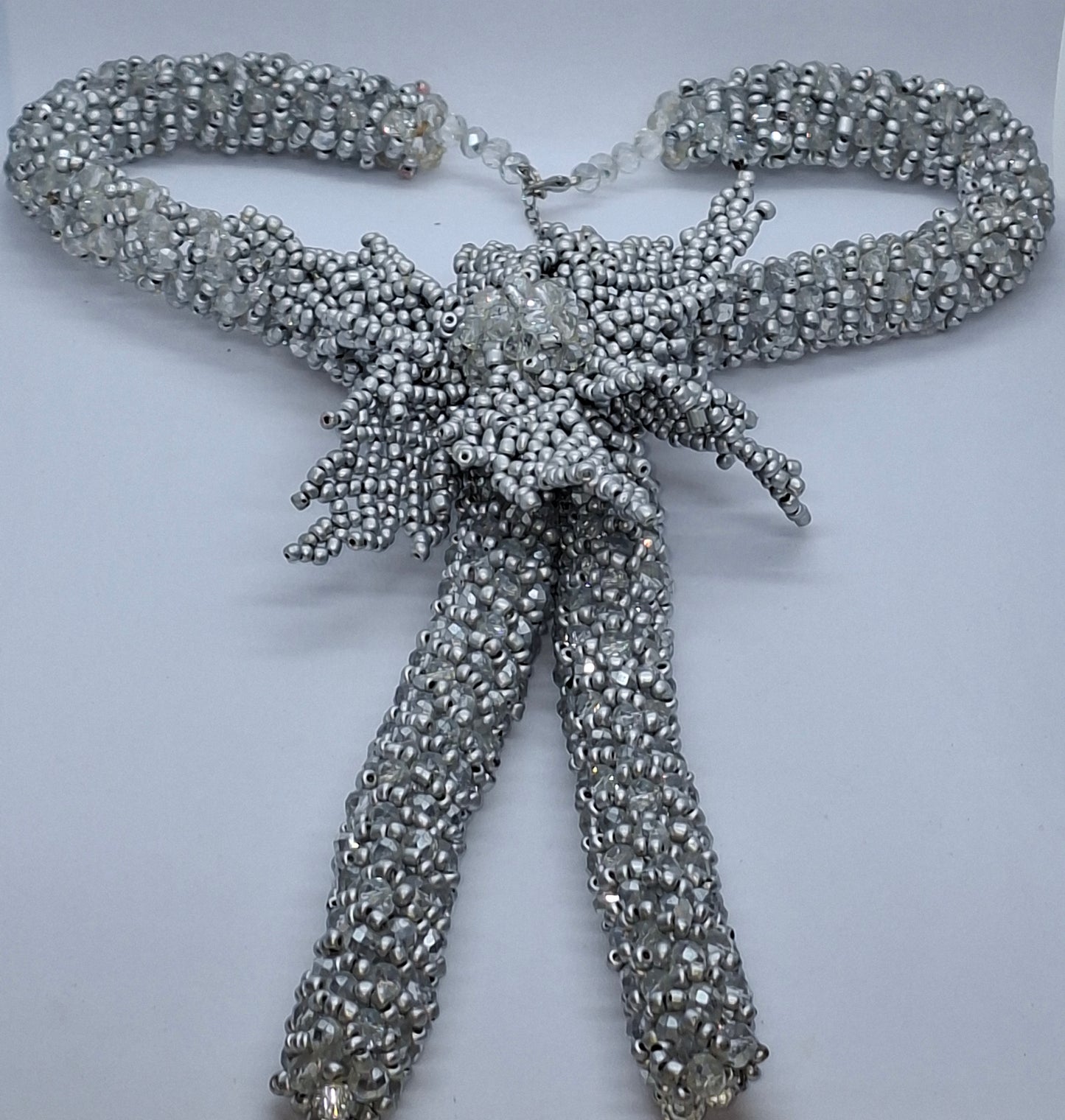 Silver Crystal Floral Luxury Beaded Necklace Set with Bracelet & Earrings (DSE-SCF-0001)