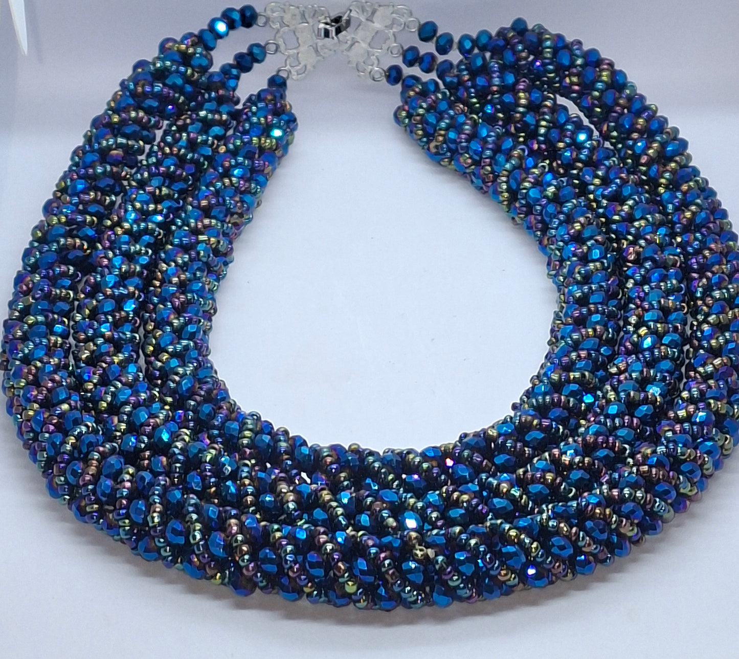 Midnight Blue Luxury Multi-Layered Beaded Necklace Set with Bracelet & Earrings (DSE-NBS-0001)
