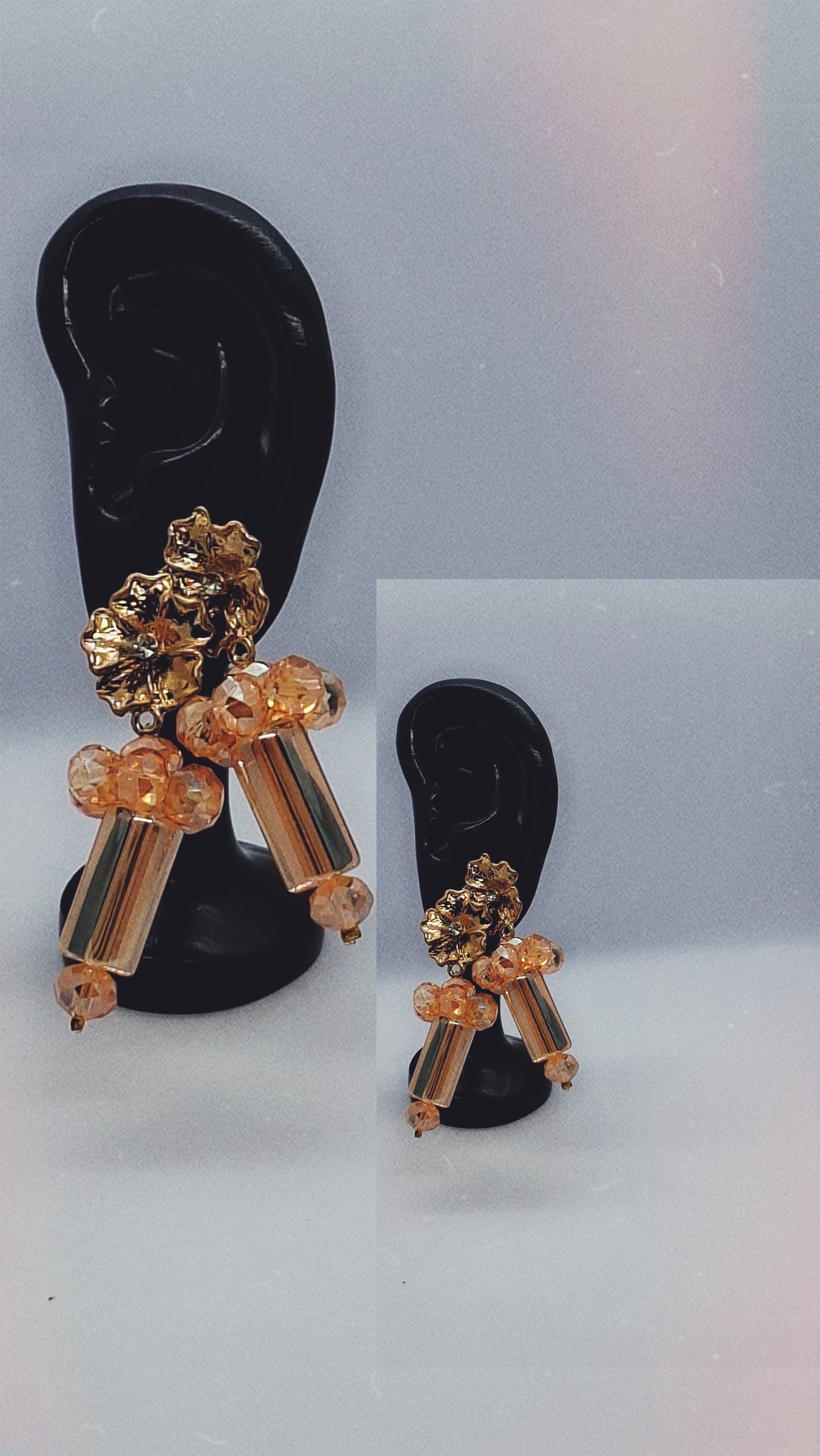 Champagne Gold Luxury Tube Beaded Necklace Set with Crystal Brooch, Bracelet & Earrings (DSE-GLDT-001)