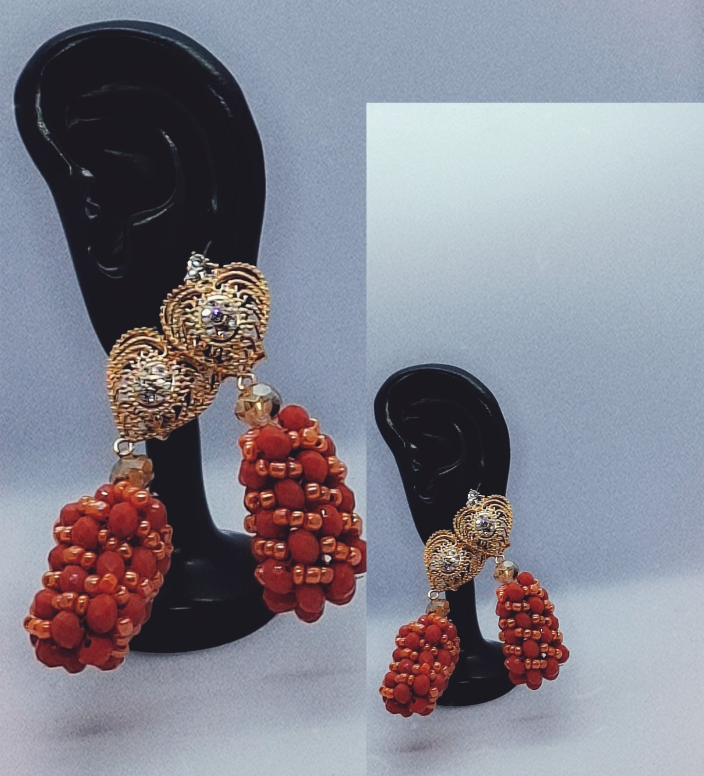 Coral Luxury Multi-Layered Beaded Necklace Set with Crystal Brooch & Earrings (DSE-LSC-0001)