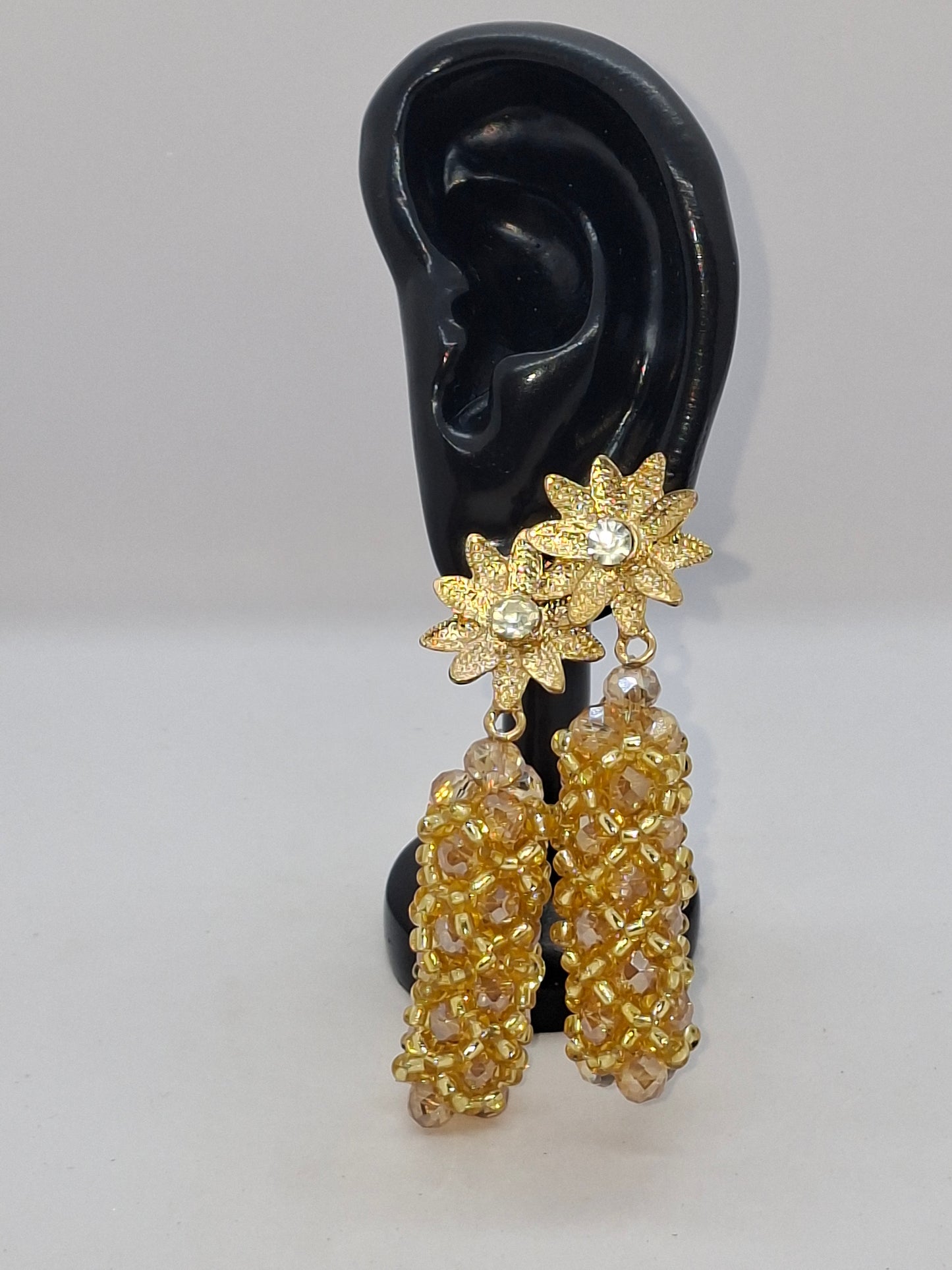 Champagne Gold Luxury Knot Beaded Necklace Set with Bracelet & Earrings (DSE-GLD-0001)