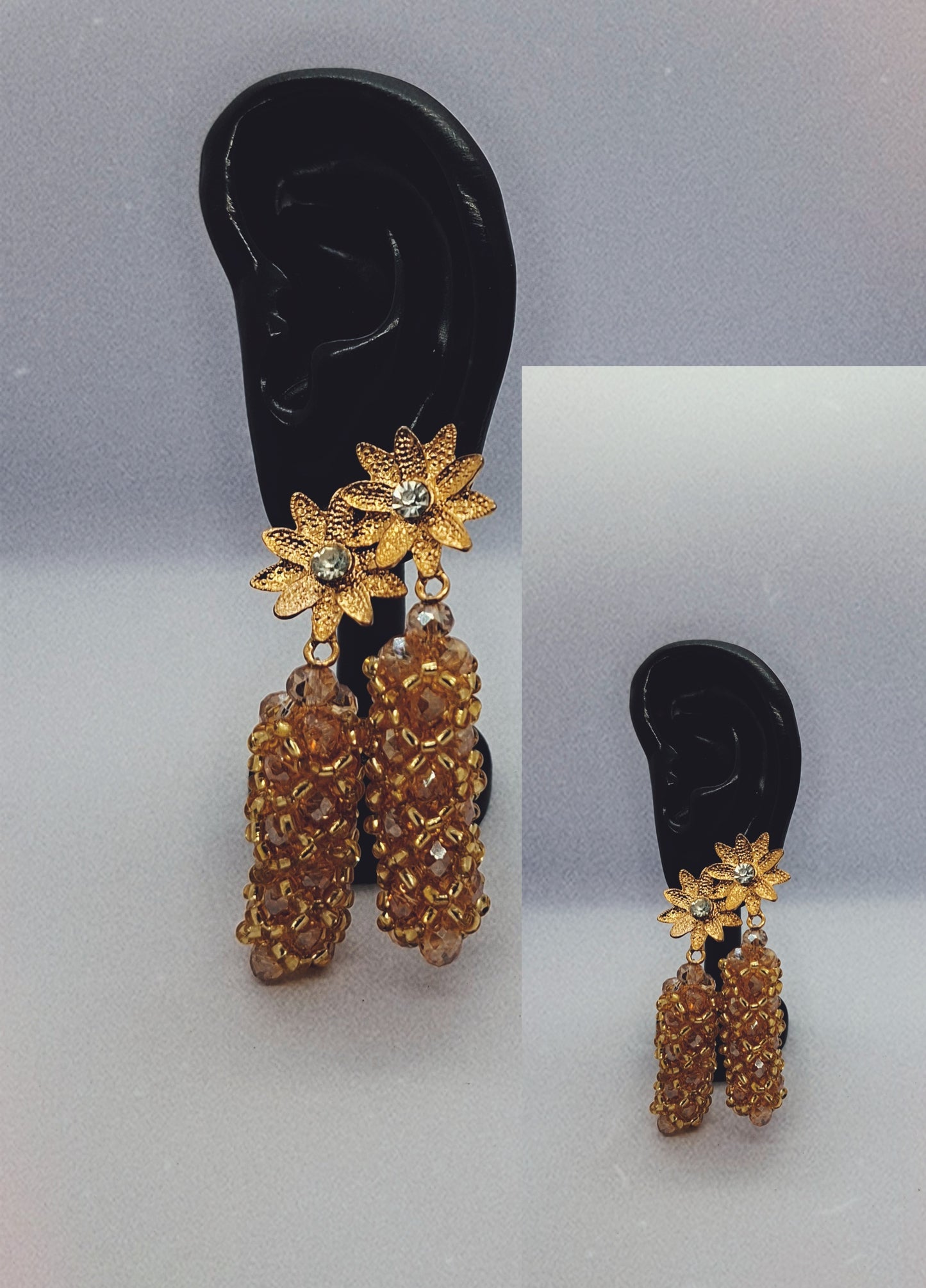 Champagne Gold Luxury Knot Beaded Necklace Set with Bracelet & Earrings (DSE-GLD-0001)