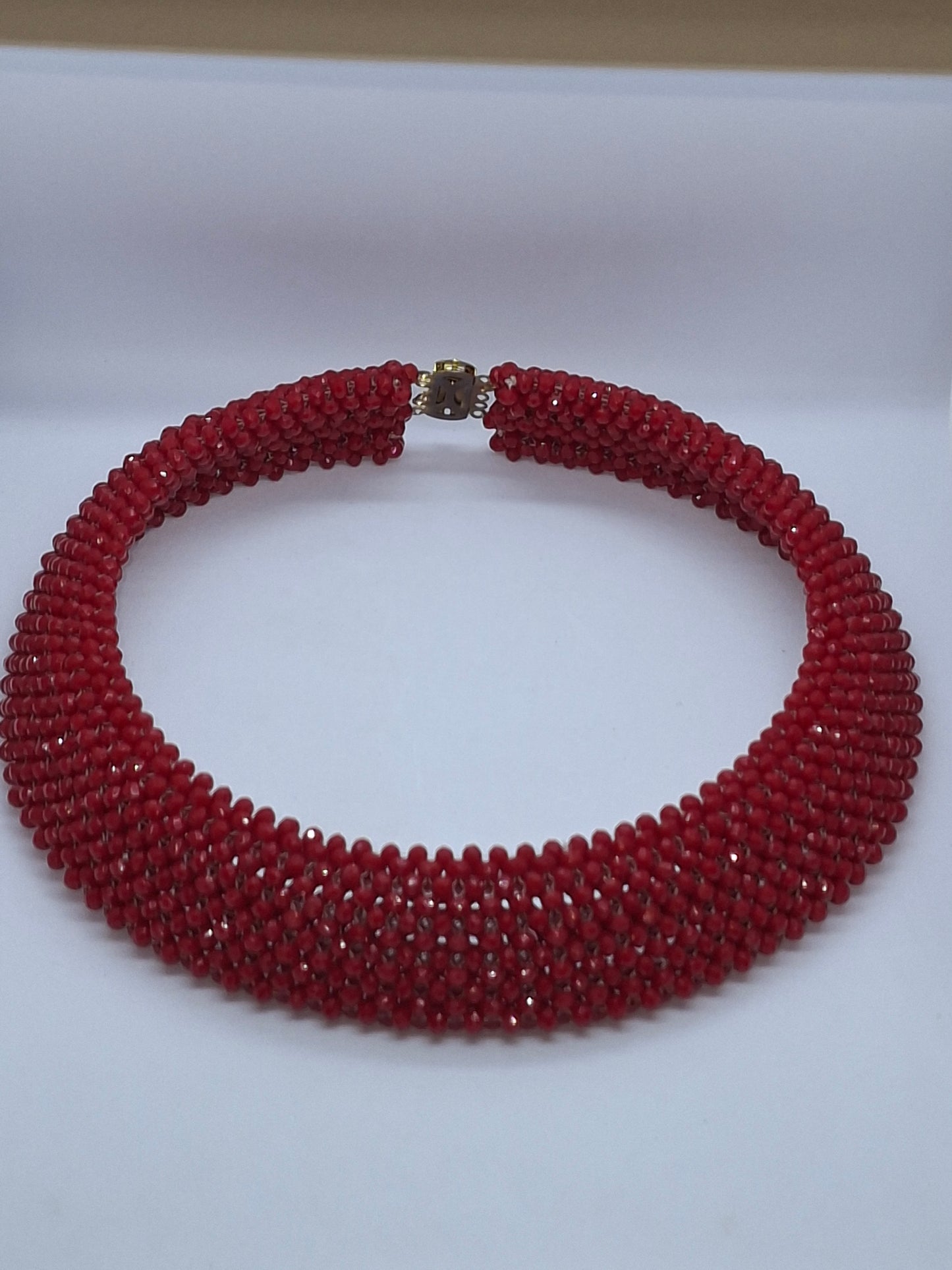 Ruby Red Luxury Handcrafted Beaded Necklace Set with Bracelet & Earrings (DSE-RNS-0001)