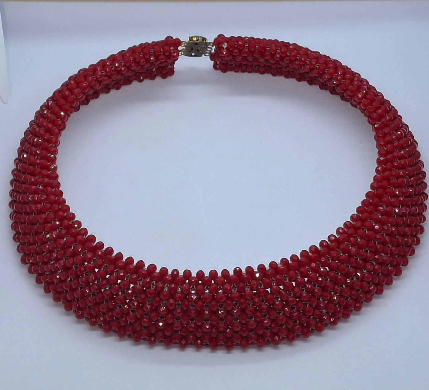 Ruby Red Luxury Handcrafted Beaded Necklace Set with Bracelet & Earrings (DSE-RNS-0001)