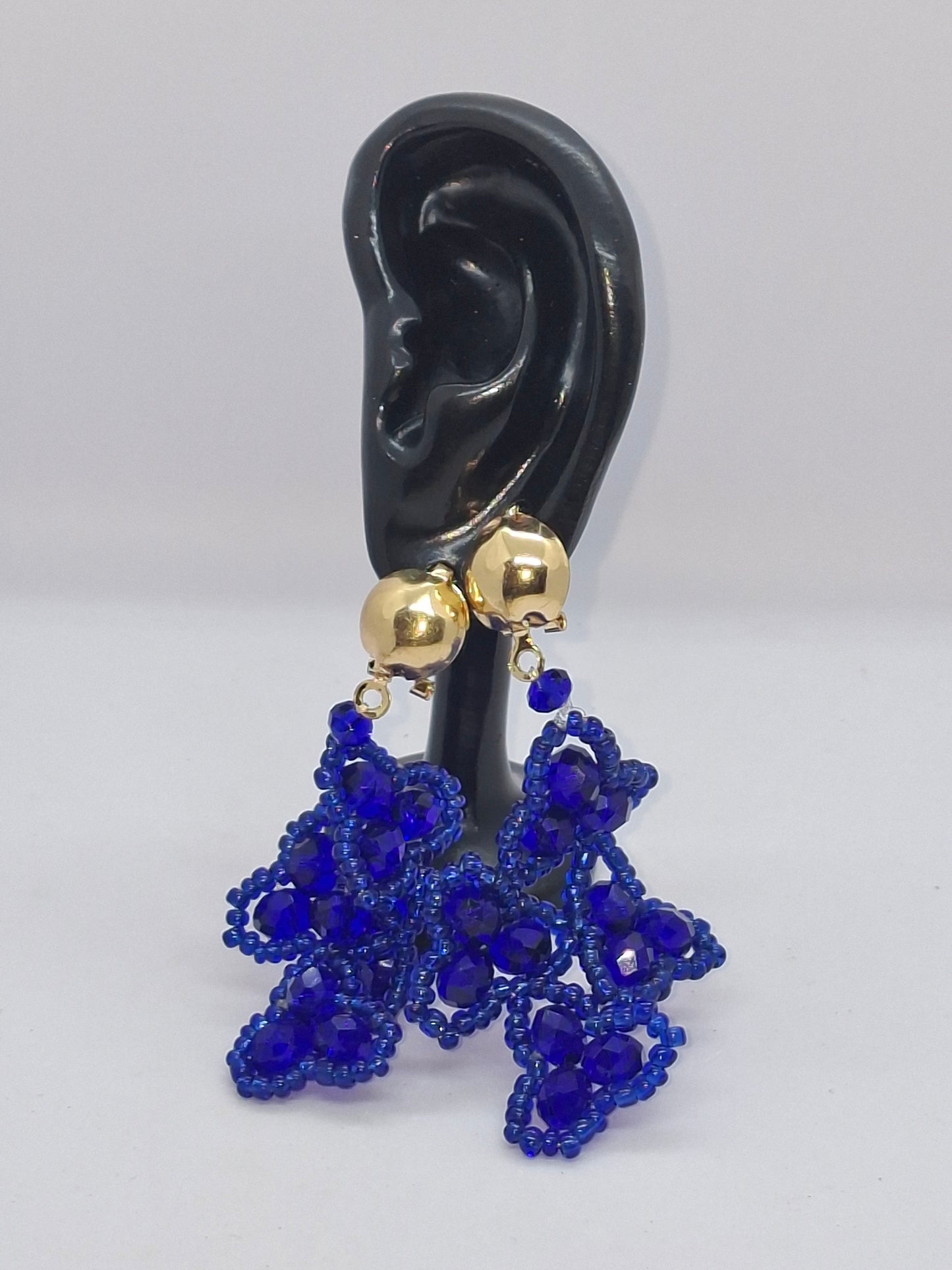 Royal Blue Luxury Floral Cluster Beaded Necklace Set with Bracelet & Earrings (DSE-BL-0001