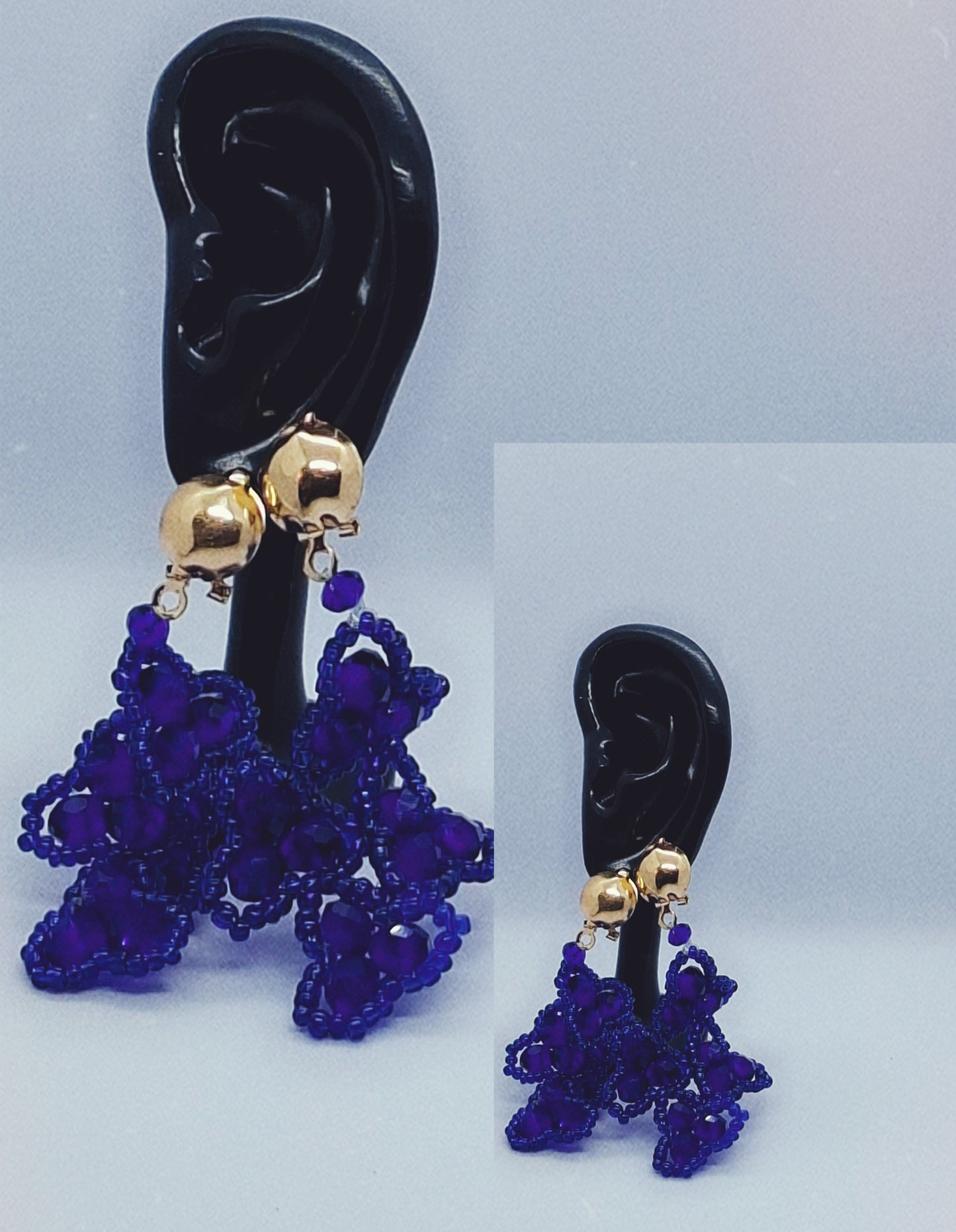 Royal Blue Luxury Floral Cluster Beaded Necklace Set with Bracelet & Earrings (DSE-BL-0001