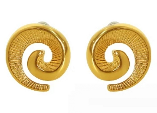 18K Gold Plated Vintage Spiral Irregular Hoop, Hypoallergenic, Stainless Steel Geometric Earrings