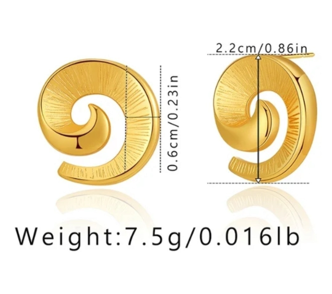 18K Gold Plated Vintage Spiral Irregular Hoop, Hypoallergenic, Stainless Steel Geometric Earrings